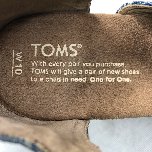 Tom's Chambray Denim Woven Straw Wedge Strappy - Picture 6 of 8